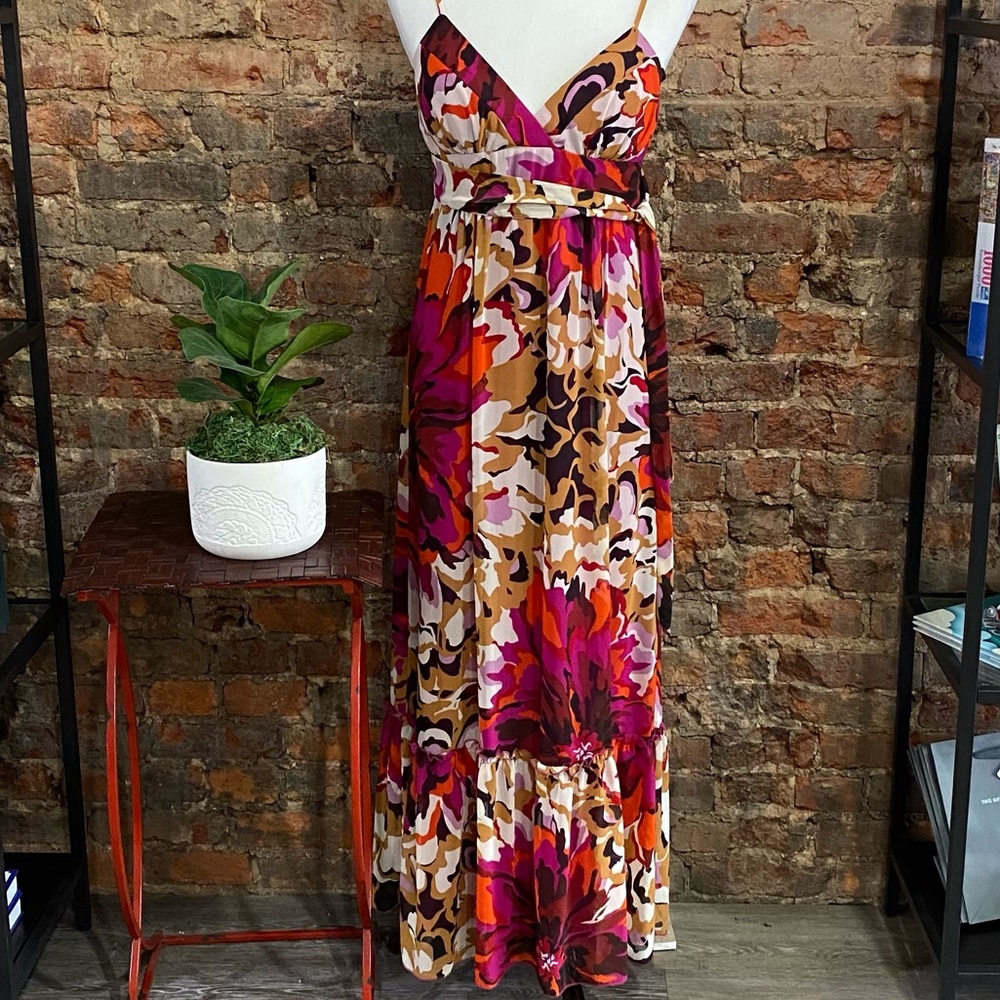 Bisou Bisou Maxi Dress ~ Rich Floral Print ~ Spaghetti Straps